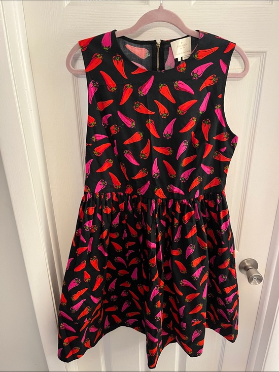 kate spade Dresses & Skirts - kate spade Black Dress with Red & Pink Pepper Print
